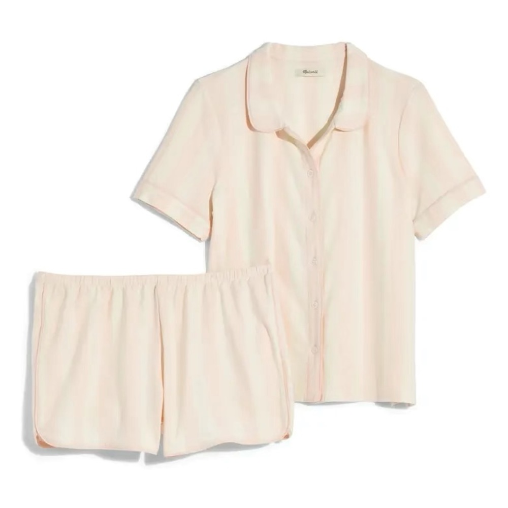 Madewell + Pink Stripe Knit Bedtime Short Pajamas